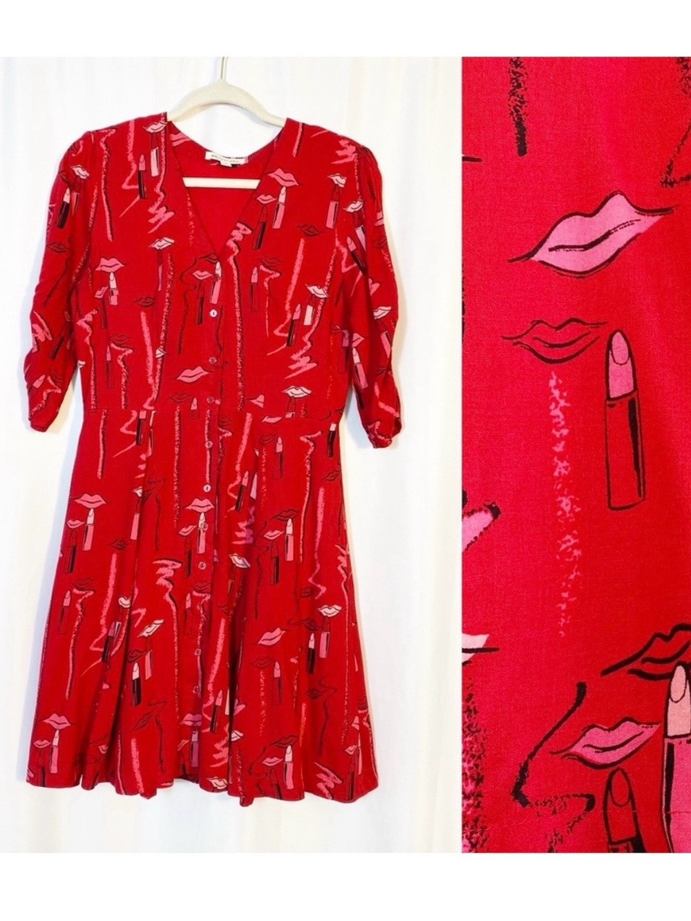 NEW ModCloth x Emily And Fin Button Front Fit & Flare Shirtdress Lipstick Print